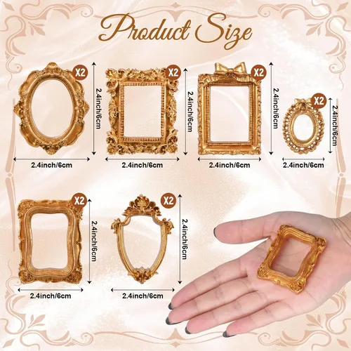 Vista 2 de 12 pcs Mini Vintage Resin Picture Frame (Gold)