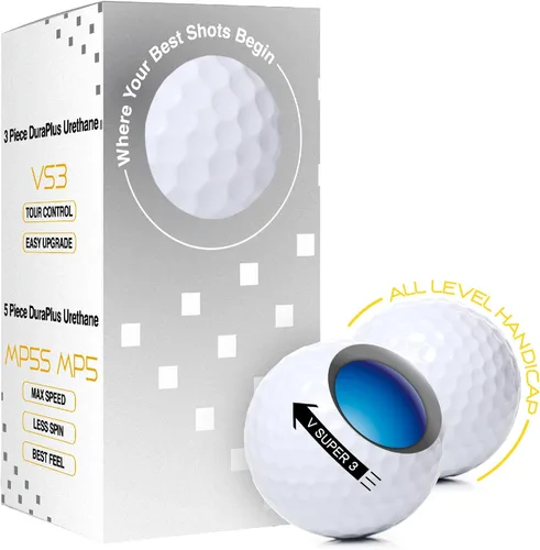 Vista 11 de agape MP5S MP5 VS3 - Pelotas de golf DuraPlus Uretano blanco y negro, 5 piezas y 3 piezas de doble núcleo blanco (12 Pack)