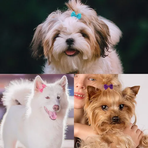 Vista 3 de XIMA 48 piezas (24 pares) de clips para el pelo de perro, pequeños accesorios hechos a mano para el cabello, lazo para mascotas, cachorros