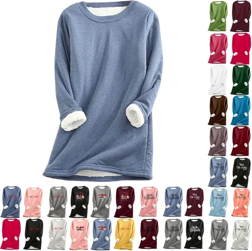 Vista 2 de Ropa interior térmica para mujer, con forro polar, mullida, cuello redondo, ropa de descanso, casual, para invierno, cálida