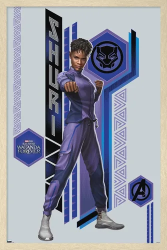 Vista 7 de Trends International Marvel Black Panther: Wakanda Forever - Póster de pared Shuri, 22.4 pulgadas de largo x 14.7 W, versión enmarcada de madera