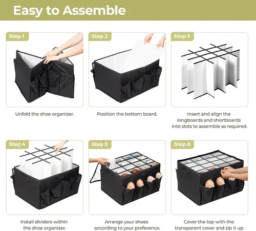 Vista 6 de Organizador de zapatos para armario, solución de almacenamiento de zapatos con cubierta transparente y separadores ajustables, caja de zapatos