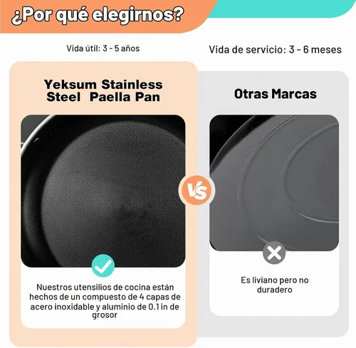 Vista 4 de Yeksum - Sartén de acero inoxidable de tres capas para paella, sartén grande con tapa (acero inoxidable híbrido, 12 pulgadas)