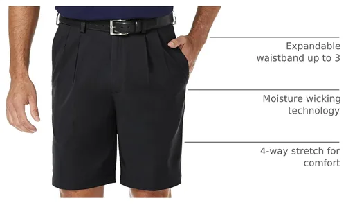 Vista 4 de Haggar Men's Cool 18 Pro Straight Fit Pleated Front 4-Way Stretch Expandable Waist Golf Performance Short Negro