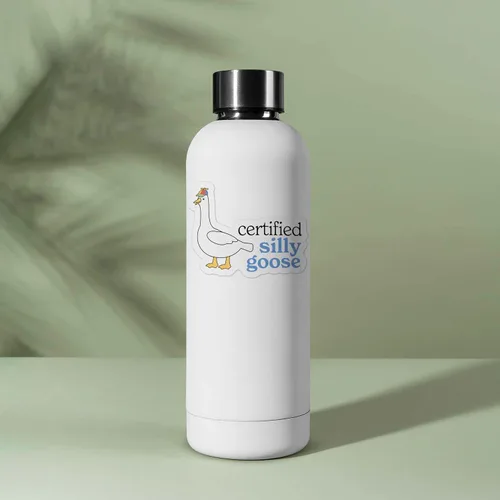 Vista 4 de Calcomanía certificada de ganso tonto para botella de agua, divertida calcomanía de meme, linda calcomanía de sombrero de hélice para vasos, regalos