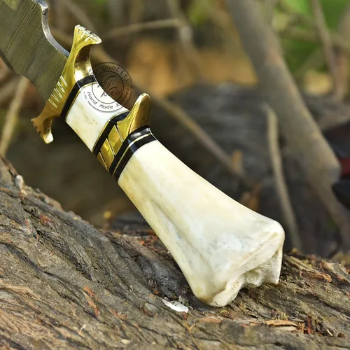 Vista 5 de Cuchillo de caza Bowie de acero de Damasco hecho a mano, cuchillo de supervivencia y caza de hoja fija, camping, bushcraft, regalo para hombres