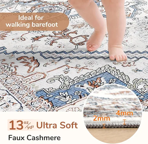 Vista 149 de OPPODREAM Alfombras suaves, pequeñas y lavables con parte trasera antideslizante, alfombra de cachemira sintética de pelo bajo, 2 x 3 pies, azul