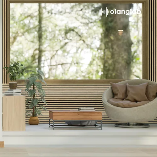 Vista 7 de Olanglab Paneles de pared de listones de madera, paquete de 4 paneles de pared acústicos de madera, 94.5"x12.6" pulgadas cada uno paneles de pared