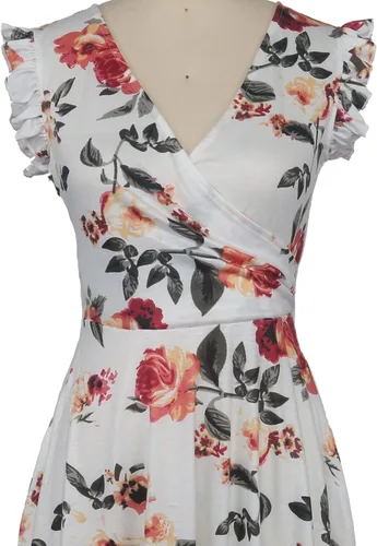 Vista 3 de oxiuly OX335 - Vestido casual de verano con cuello en V para mujer, con ribete de volantes, sin mangas, para graduación, cena, fiesta, cóctel, té