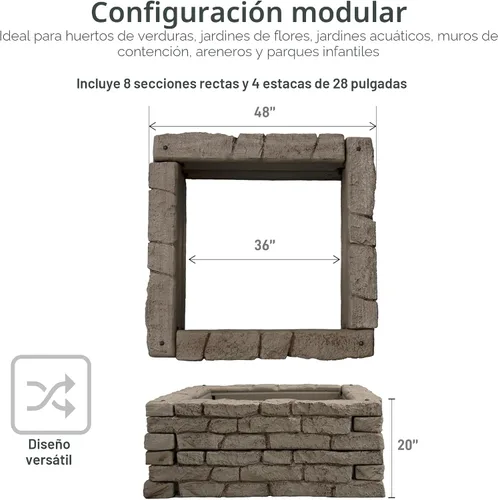 Vista 3 de RTS Home Accents Kit de cama de jardín elevada Rock Lock, cuadrado de 48 pulgadas