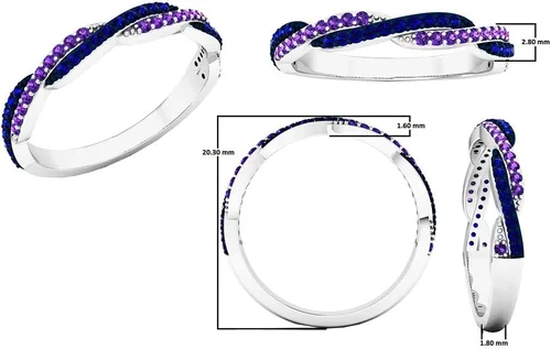 Vista 5 de Dazzlingrock Collection Anillo de boda apilable redondo de amatista y zafiro azul para mujer en oro