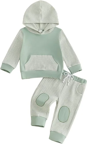Vista 41 de Conjunto de ropa de otoño e invierno para bebé y niño, sudadera larga con capucha y pantalones para niños pequeños, 6, 12, 18, 24 meses, 2T Adorable