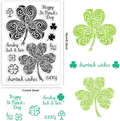 Vista 2 de Sellos transparentes de CRASPIRE para el día de San Patricio Hoja de trébol Sellos transparentes para álbum de recortes para hacer tarjetas DIY