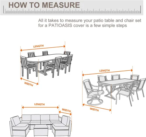 Vista 2 de Funda para Juego de Mesa y Sillas de Patio Rectangular 109" de Largo, Fundas Impermeables para Muebles de Exterior 600D, Duraderas, Resistente a