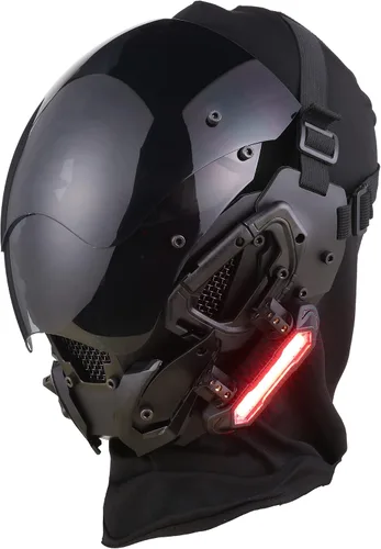 Vista 5 de Marikito Cyberpunk - Máscara futurista, máscara tecnológica, máscara de ciencia ficción, máscara gótica para Halloween, cosplay, máscara de disfraz