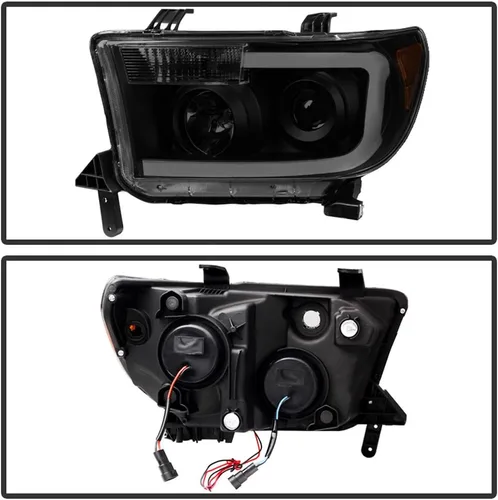 Vista 2 de ACANII - Faros delanteros para Toyota Tundra 2007-2013 con tubo LED ahumado negro estilo de mejora, juego de faros delanteros izquierdo y derecho