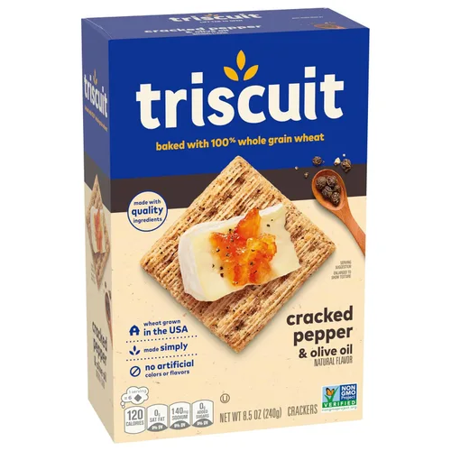 Vista 15 de Triscuit galletas de trigo integral de grano entero con sabor a pimienta negra molida y aceite de oliva, 6 cajas de 8.5 onzas cada una Lunch