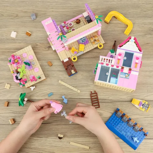 Vista 2 de Pink Girls Seaside Beach Villa Friends - Juego de construcción compatible con Lego Friends, juguete educativo para niños de 8 a 12 años en adelante