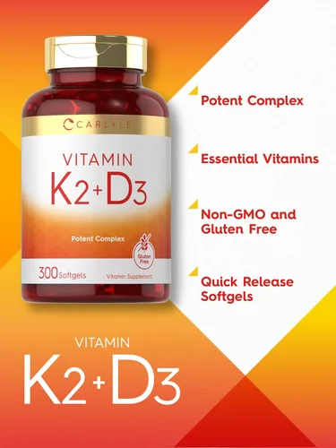 Vista 9 de Suplemento de vitamina K2 D3 de Carlyle 300 cápsulas blandas 200 mcg K2 MK7 y 10,000 UI D3 Sin GMO, sin gluten