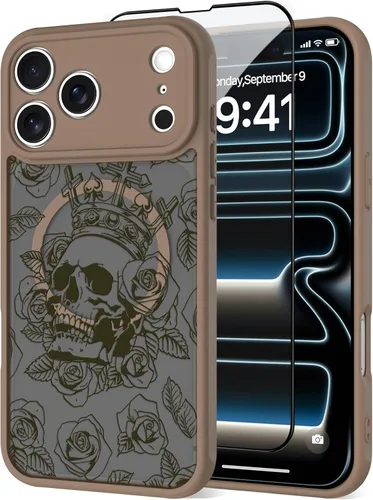 Vista 9 de OOK Funda magnética para iPhone 13 Pro Max [compatible con MagSafe] Funda delgada translúcida mate con flor silvestre negra, protección para lente