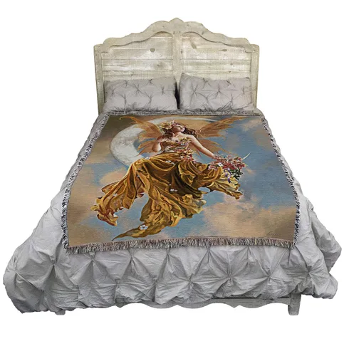 Vista 2 de Pure Country Weavers Nene Thomas - Manta con diseño de hadas y luna de la Tierra, hecha en los Estados Unidos (72 x 54 pulgadas)