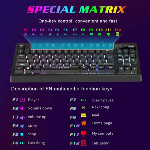 Vista 5 de Combo de teclado y mouse RGB para juegos 87 teclas teclado para juegos con cable USB sensación mecánica retroiluminada con 7200 DPI para PC MAC PS4