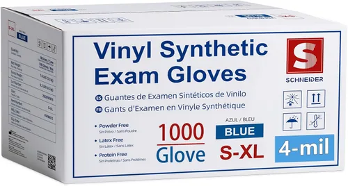 Vista 9 de Schneider Blue Vinyl Synthetic Exam Gloves, Case of 1000, 4-mil, Powder-Free, Latex-Free, Non-Sterile, Disposable Gloves
