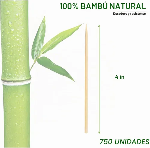 Vista 2 de Palillos de dientes y brochetas de bambú natural de 4 pulgadas, 750 unidades Púas de madera extralargas para aperitivos, tablas de embutidos
