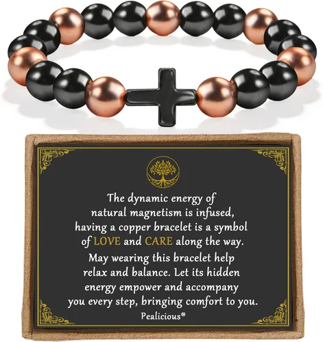 Vista 6 de PEALICIOUS Copper Bracelet for Women and Men with 3800 Gauss Magnetic Bead