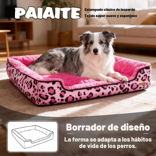 Vista 5 de Cama rectangular lavable para perros grandes, medianos y pequeños, camas suaves y relajantes, sofá cálido y duradero para mascotas con parte Rosa