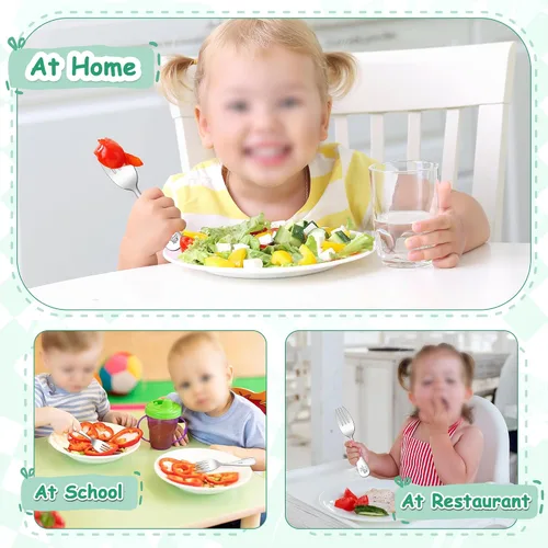 Vista 7 de E-far Tenedores para niños pequeños, juego de 6 tenedores de acero inoxidable para niños pequeños, utensilios pequeños de metal