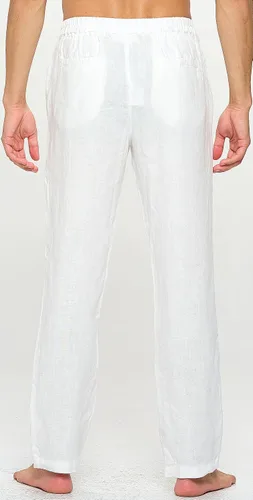 Vista 5 de Pantalones casuales 100% lino para hombre con cordón y cintura elástica