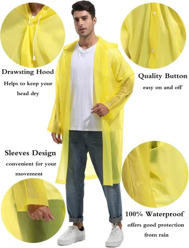 Vista 90 de 2 abrigos de lluvia de Borogo para adultos, chaquetas de lluvia reutilizables para hombres y mujeres