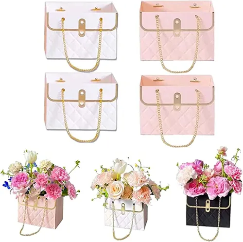 Vista 9 de Caja de regalo de papel de flores con cadena de metal, cajas de flores portátiles, cajas para arreglos florales, cajas de flores para arreglos, 4