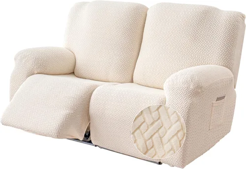 Vista 38 de Genina Funda para Silla Reclinable, Fundas Elásticas para Sillas Reclinables, Fundas para Sofá Reclinable con Rayas Jacquard, Fundas para Sofá