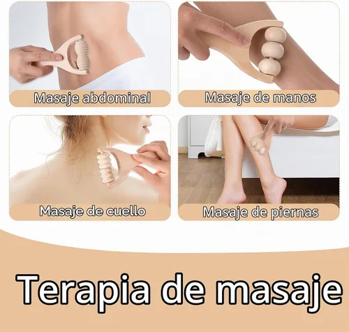 Vista 2 de Abeillo Rodillo de masaje de mano de madera, 3 piezas, rodillo muscular, herramientas de masaje manual de terapia de madera, rodillo masajeador