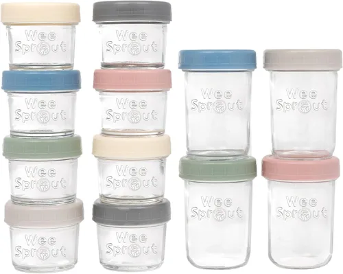 Vista 12 de WeeSprout Tarros de vidrio para almacenamiento de alimentos para bebés con tapas (4 onzas, 6 unidades) para aperitivos, puré, recipientes pequeños