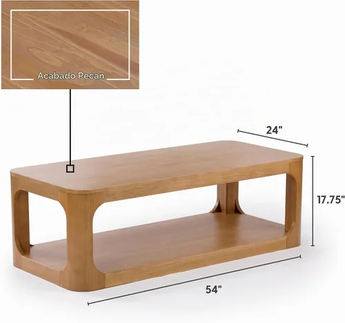 Vista 2 de Plank+Beam Forma - Mesa de centro moderna de 54 pulgadas con estante, mesa central contemporánea con espacio de almacenamiento, mesa de té Nuez