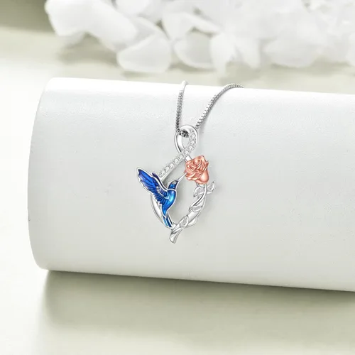 Vista 4 de WINNICACA Collar de plata de ley con diseño de gato mariquitavacacardenalcolibrílibélula para mujeres y adolescentes exquisitos regalos de joyería