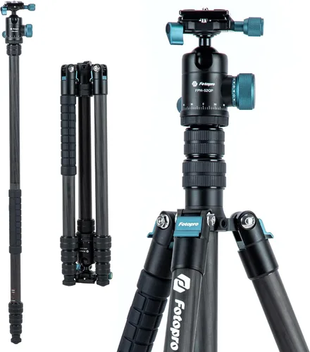 Vista 13 de Fotopro - Trípode de viaje de fibra de carbono de 62", trípode de cámara ligero y compacto con cabeza de bola y placa de liberación rápida