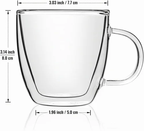 Vista 5 de Tazas de café de vidrio de doble pared de 5 oz / 5.1 fl oz, juego de 2 tazas aisladas con asas, elegantes tazas de café