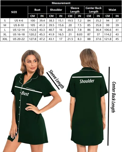 Vista 6 de SWOMOG Camisón de manga corta con botones para mujer, con cuello de muesca, pijama, vestido de pijama