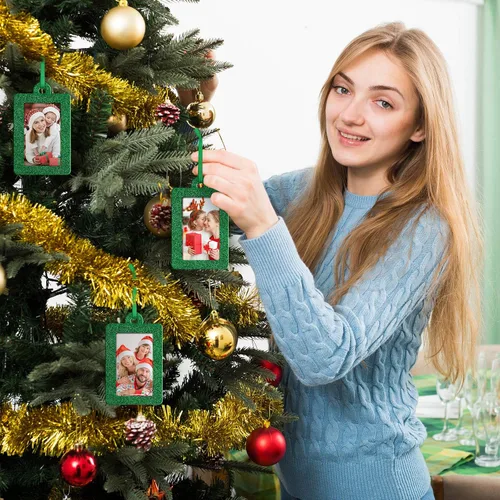 Vista 4 de Jetec 20 marcos de fotos de Navidad, mini marcos de fotos colgantes de fieltro, adorno colgante para árbol de Navidad, decoración familiar de Verde