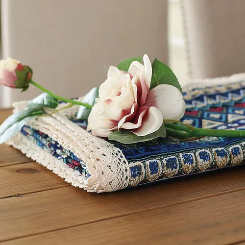 Vista 6 de LeLehome Elome - Mantel cuadrado de estilo bohemio vintage de 36 pulgadas, con encaje de lino y algodón, lavable, para cena y pícnic, cubierta