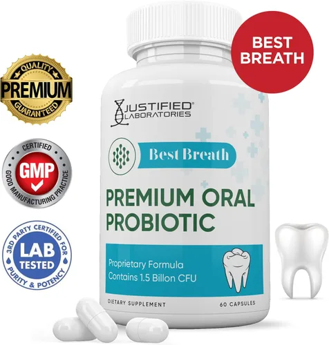 Vista 2 de Justified Laboratories Best Breath 1.5 mil millones de UFC Probiótico Apoyo Oral 60 Cápsulas