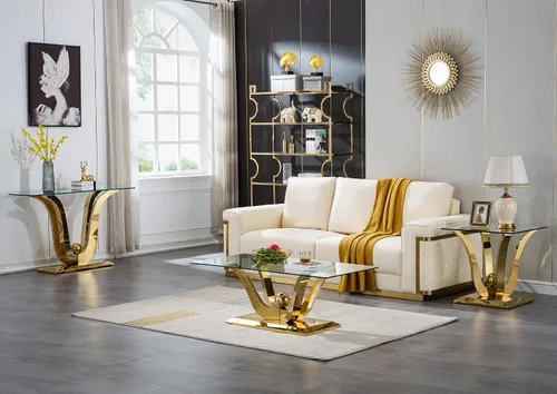 Vista 5 de SSLine Mesa de centro moderna de 1 pieza para sala de estar, mesa de centro de vidrio templado de lujo con base de acero inoxidable en forma de flor