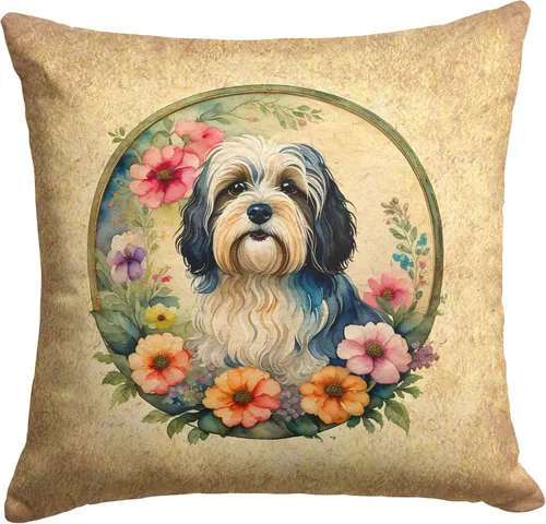 Vista 162 de Caroline's Treasures DAC2072PW1414 Affenpinscher and Flowers - Almohada decorativa de tela, lavable a máquina, para interiores y exteriores