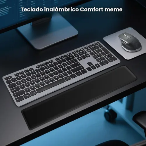 Vista 8 de Teclado inalámbrico, teclado Bluetooth con reposamanos de cuero, retroiluminación, emparejamiento multidispositivo, USB C recargable, para Windows