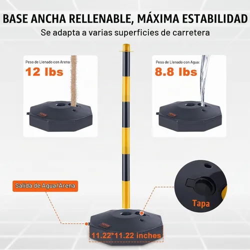 Vista 3 de VEVOR Conos de poste delineador de tráfico ajustable, paquete de 4, barrera delineadora de seguridad de tráfico con base rellenable de 8 pies