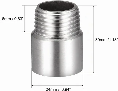 Vista 2 de Brazo de extensión de cabezal de ducha, 1.2 pulgadas, 1/2PT macho a 1/2PT hembra rosca 304, acoplador de montaje de tubería de acero inoxidable 304